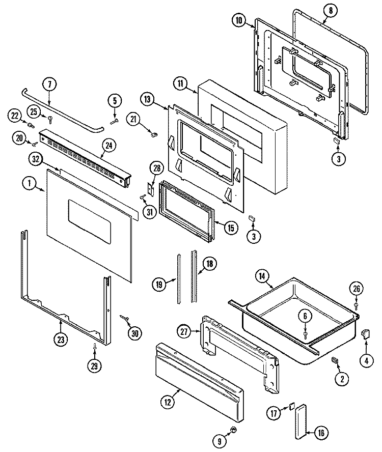 DOOR / DRAWER Diagram and Parts List for CRG8600BAL  Maytag Range
