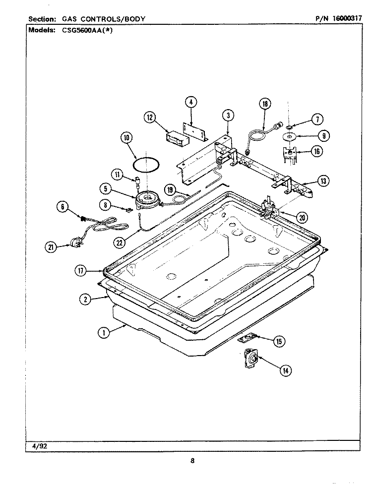 GAS CONTROLS / BODY Diagram and Parts List for CSG5600AAD  Maytag Cooktop