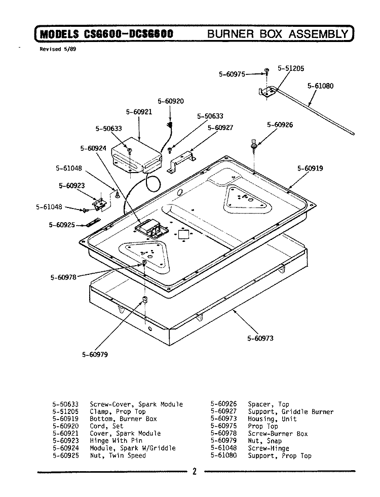 BURNER BOX ASSEMBLY Diagram and Parts List for CSG600  Maytag Cooktop