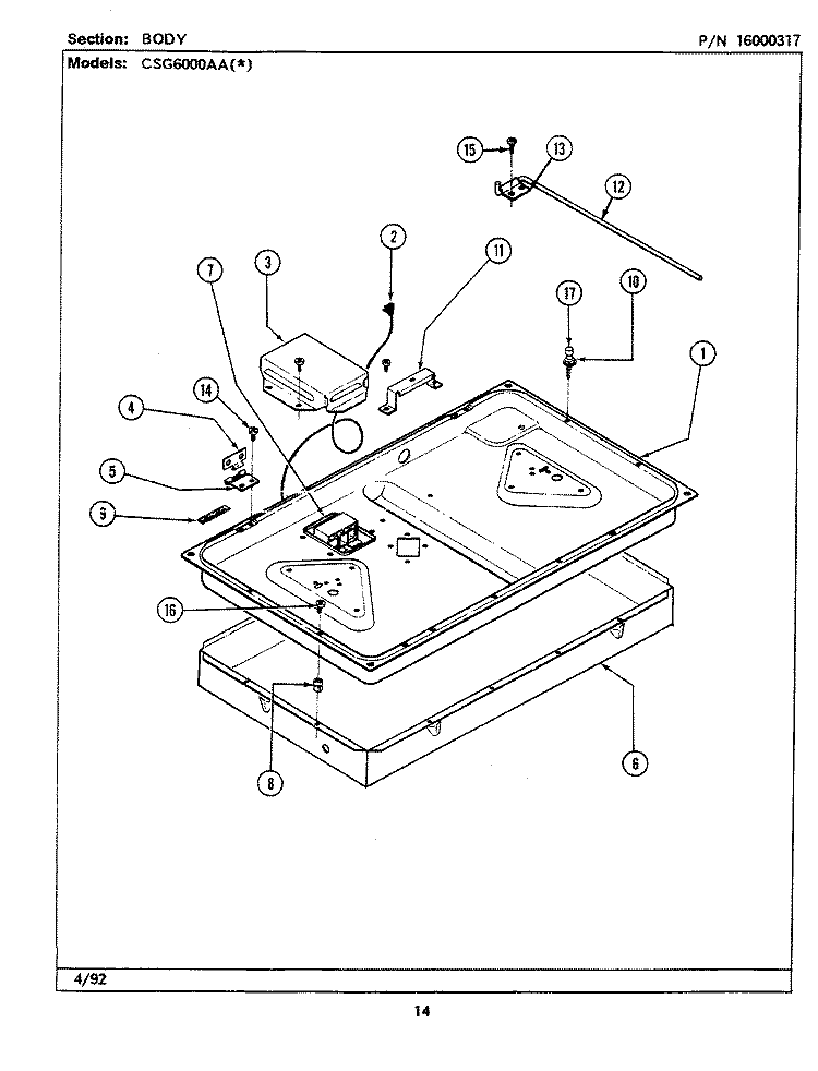BODY Diagram and Parts List for CSG6000AAW  Maytag Cooktop