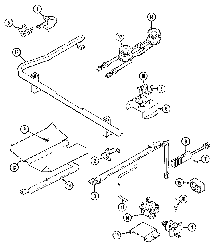GAS CONTROLS Diagram and Parts List for CRG9600AAW  Maytag Range