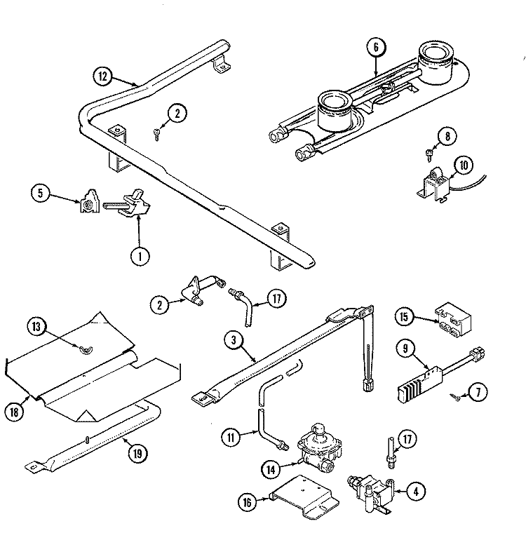 GAS CONTROLS (SERIAL PREFIX 17) Diagram and Parts List for CRG9600AAW  Maytag Range