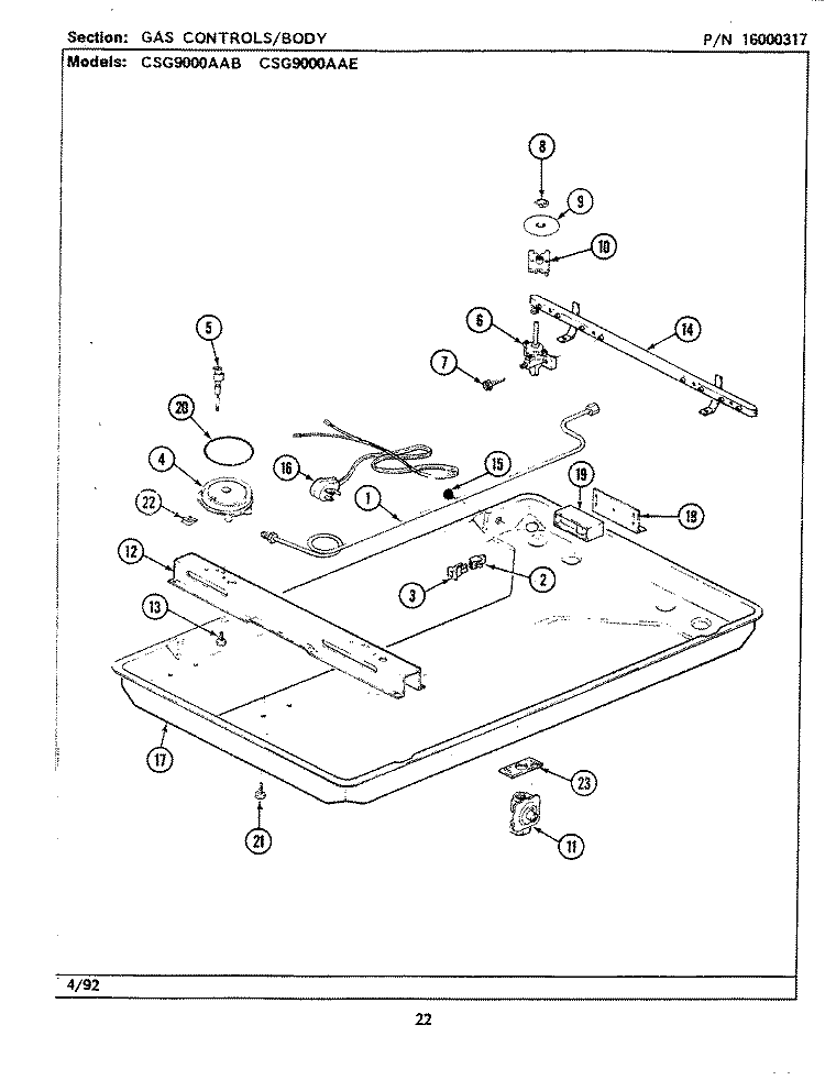 GAS CONTROLS / BODY Diagram and Parts List for CSG9000AAB  Maytag Cooktop