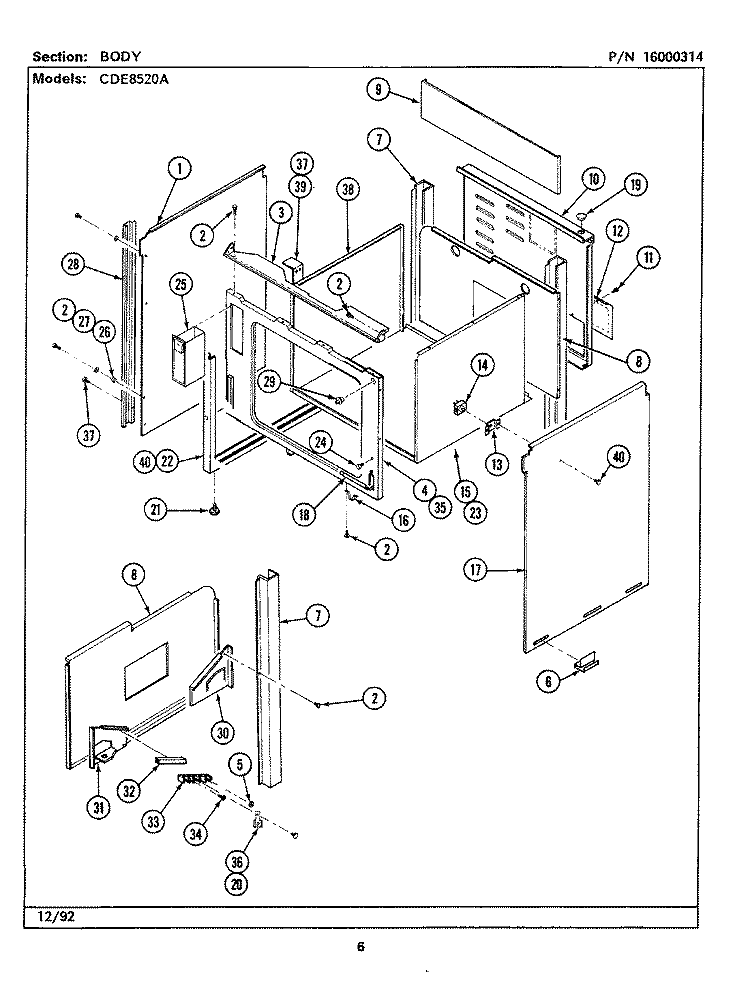 BODY Diagram and Parts List for CDE8520ACB  Maytag Range