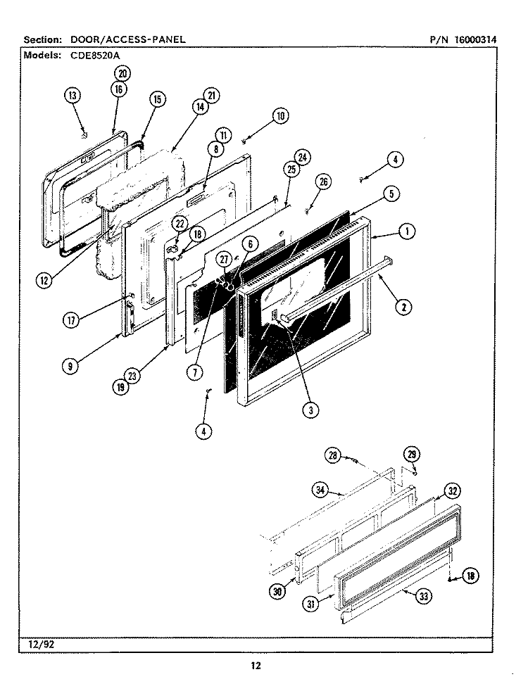 DOOR / ACCESS PANEL Diagram and Parts List for CDE8520ACB  Maytag Range