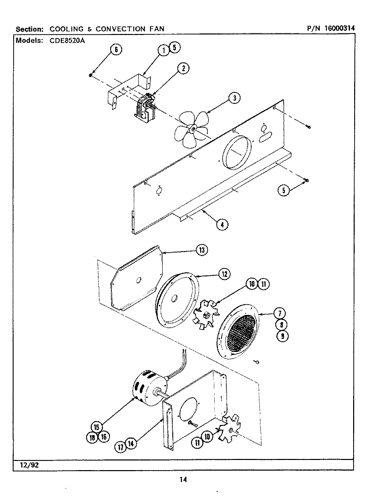 COOLING & CONVECTION FAN COMPONENTS Diagram and Parts List for CDE8520ACB  Maytag Range