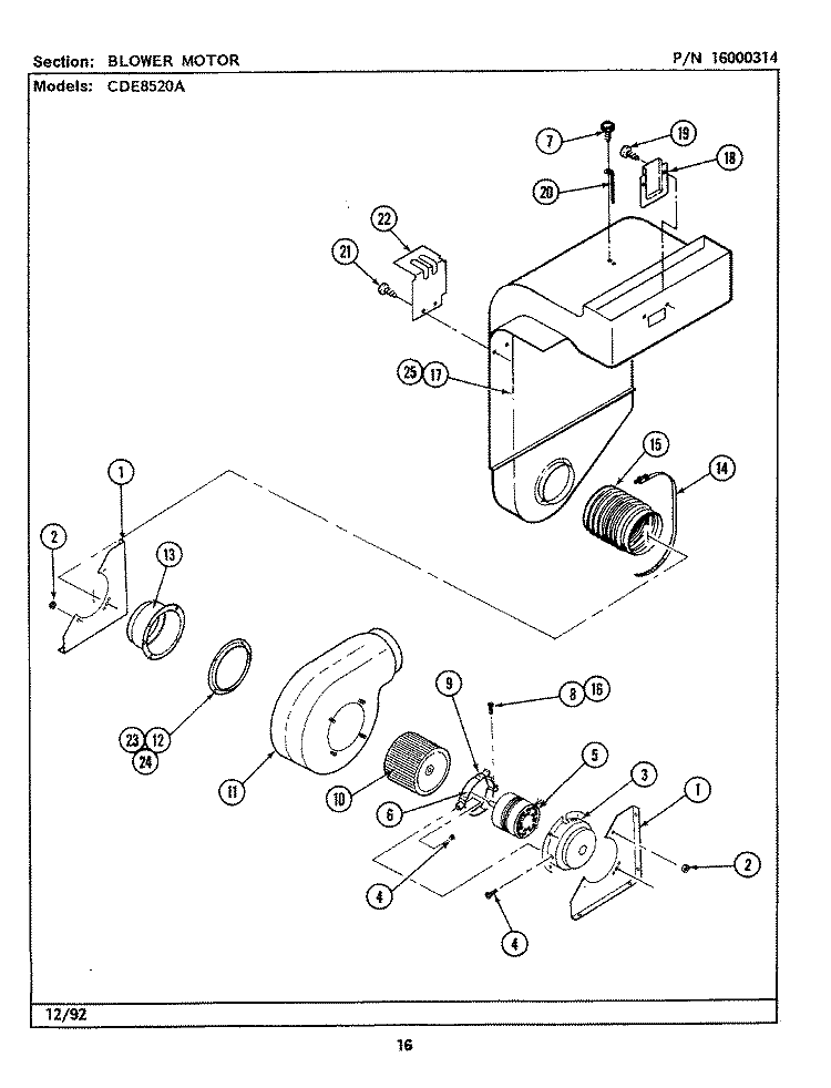 BLOWER MOTOR Diagram and Parts List for CDE8520ACB  Maytag Range