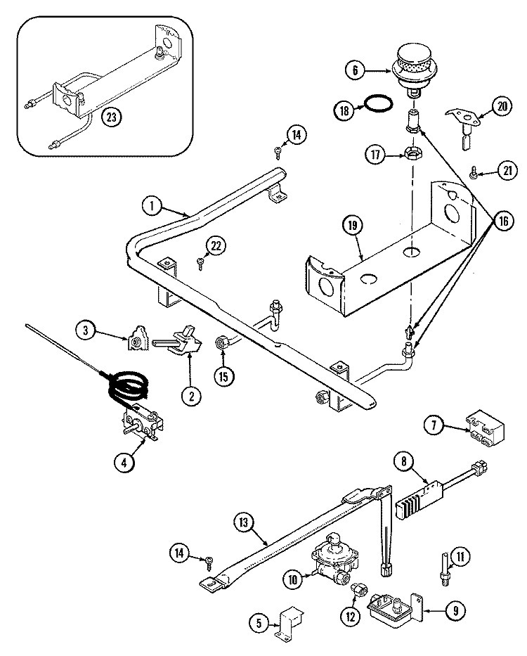 GAS CONTROLS (ELECTRONIC) Diagram and Parts List for 3187VUA  Magic Chef Range