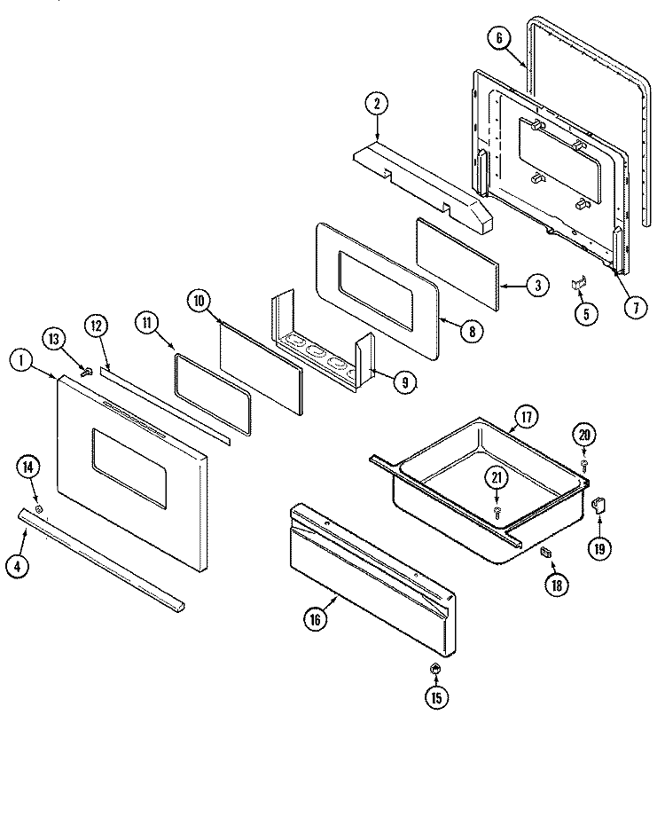 DOOR / DRAWER (SERIES 45) Diagram and Parts List for 3521WRW  Magic Chef Range