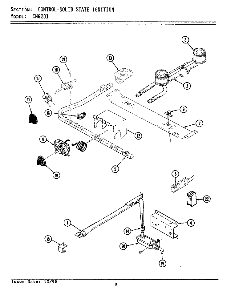 CONTROL (SOLID STATE IGNITION) Diagram and Parts List for LCNG201  Maytag Range