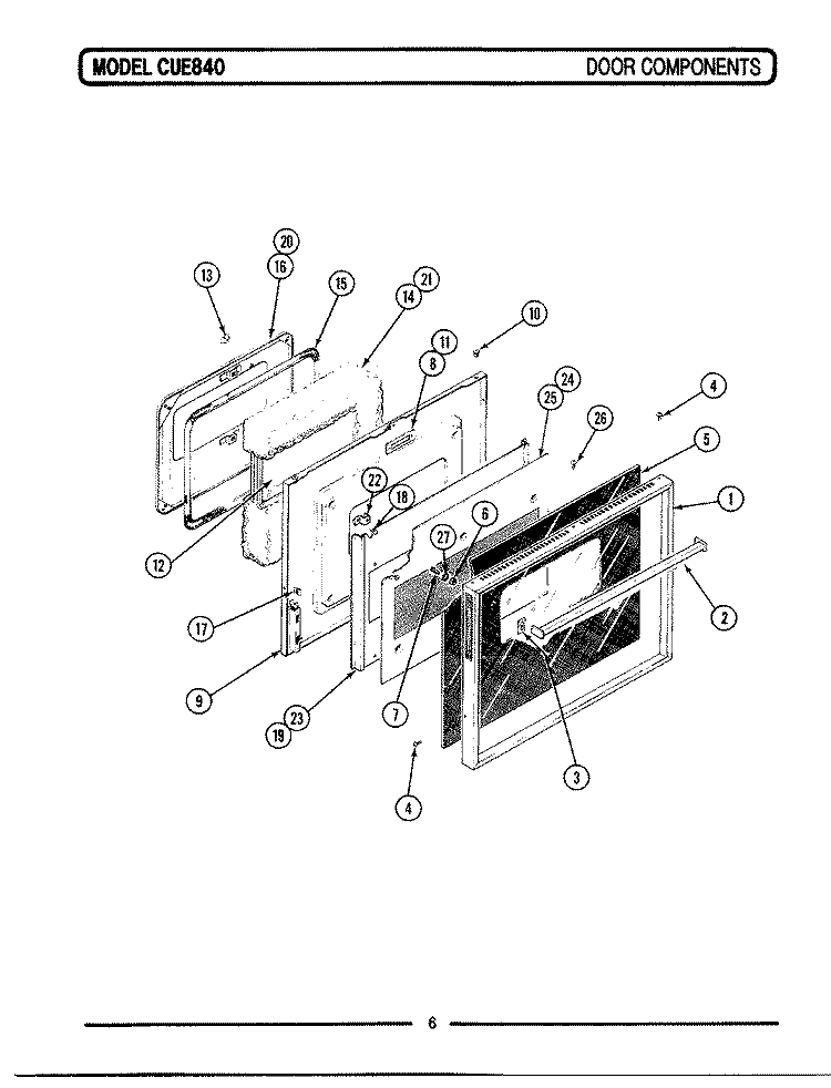 DOOR ASSEMBLY Diagram and Parts List for CUE840  Maytag Range