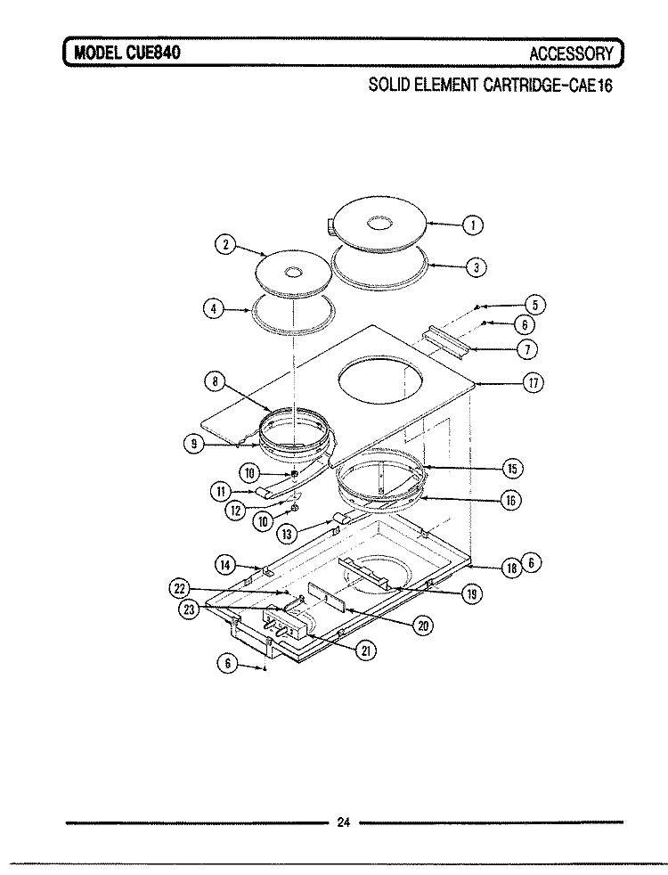SOLID ELEMENT CARTRIDGE (CAE16) Diagram and Parts List for CUE840  Maytag Range