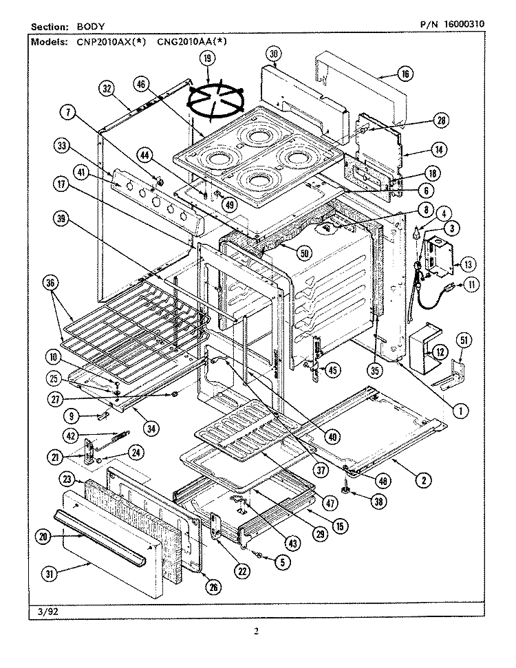 BODY Diagram and Parts List for CNG2010AAW  Maytag Range