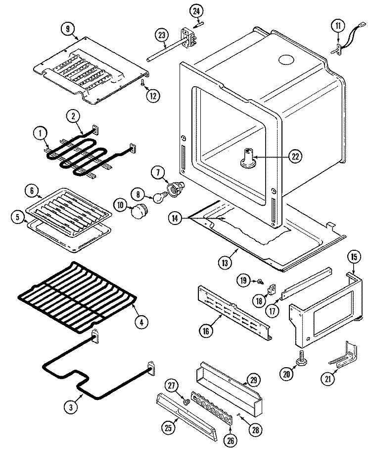 OVEN / BASE Diagram and Parts List for C3882VRV  Magic Chef Range