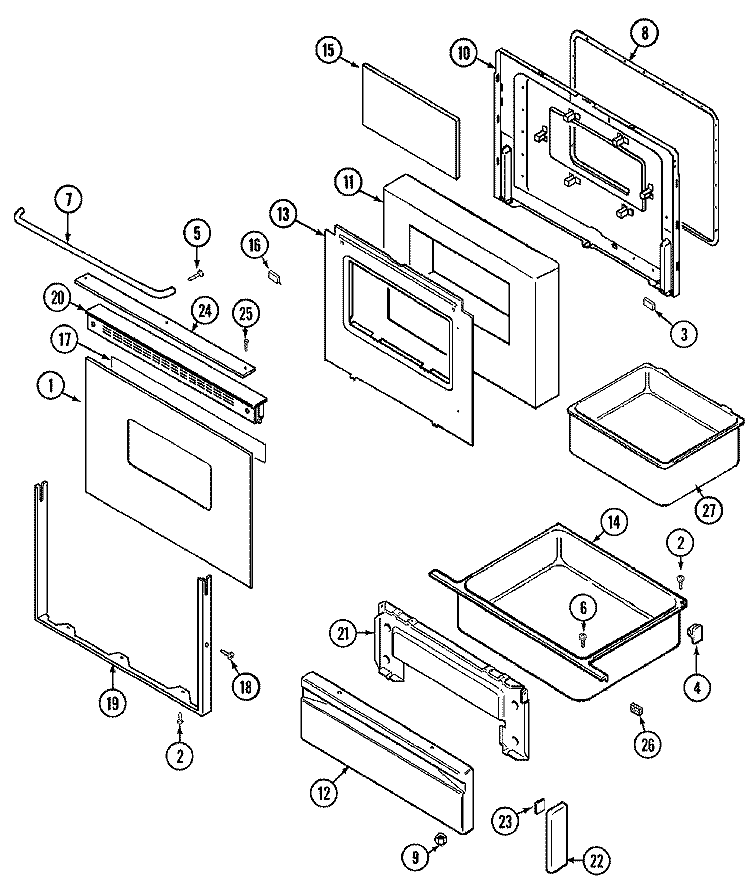 DOOR / DRAWER Diagram and Parts List for CRE7900ADE  Maytag Range
