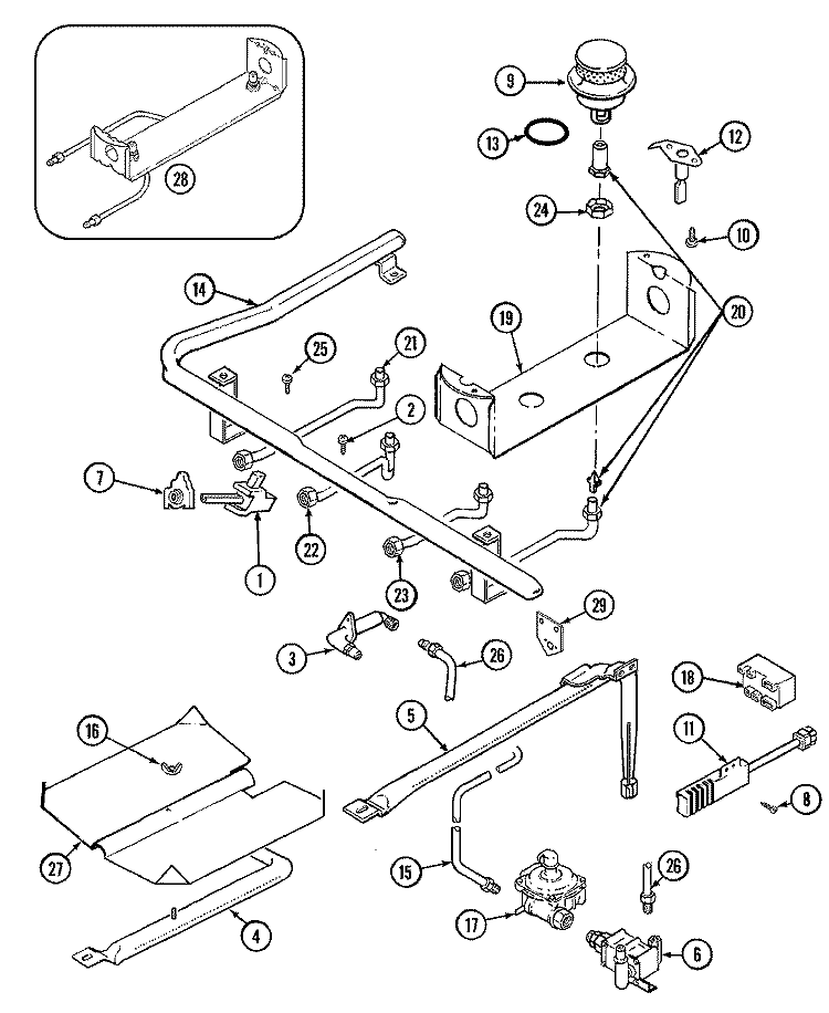 GAS CONTROLS Diagram and Parts List for CRG9700AAW  Maytag Range