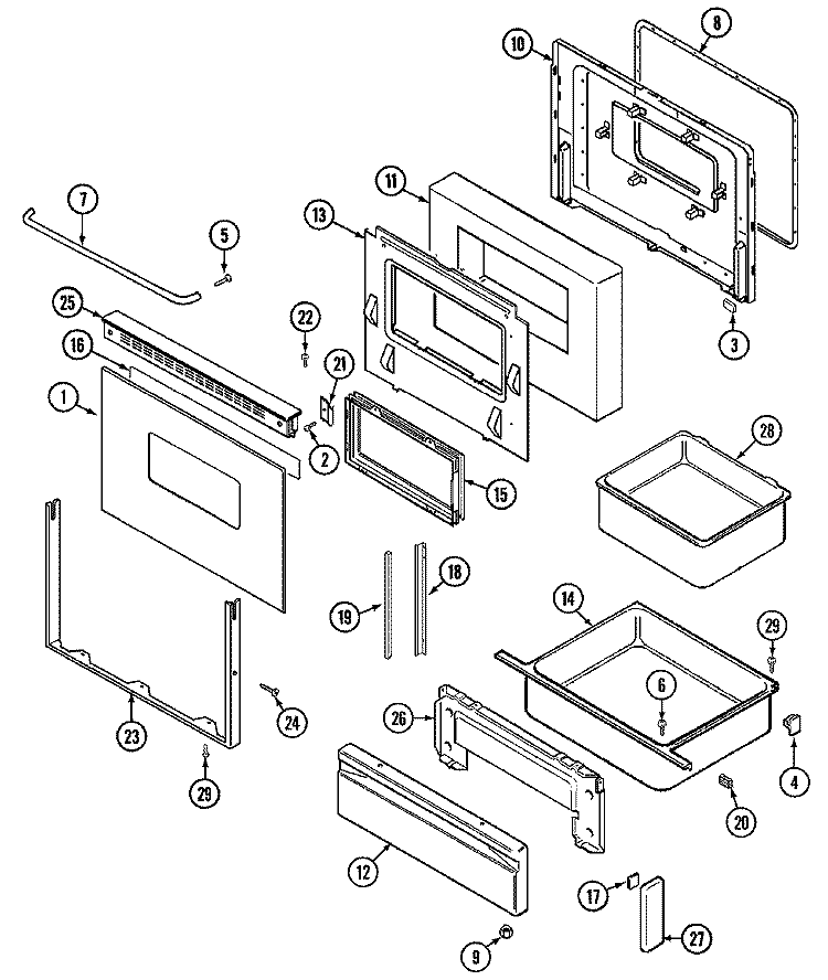 DOOR / DRAWER Diagram and Parts List for CRE8600ACL  Maytag Range