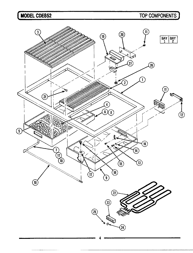 TOP ASSEMBLY Diagram and Parts List for CDE852  Maytag Range