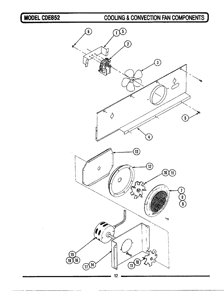 COOLING & CONVECTION FAN COMPONENTS Diagram and Parts List for CDE852  Maytag Range