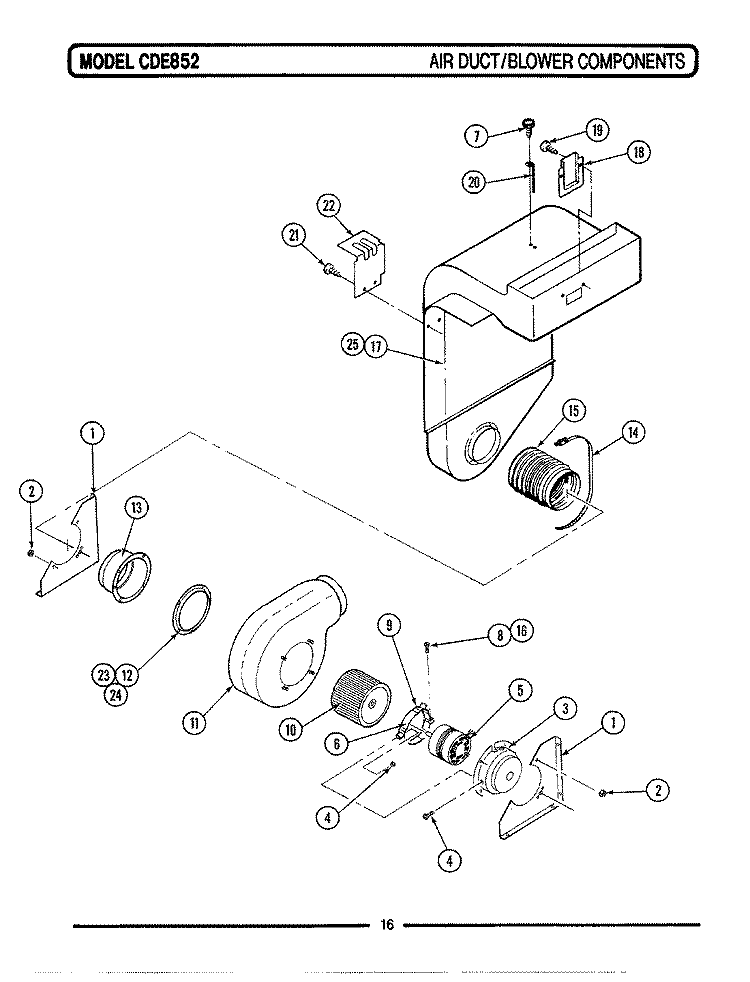 AIR DUCT / BLOWER COMPONENTS Diagram and Parts List for CDE852  Maytag Range