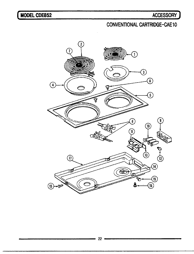 CONVENTIONAL CARTRIDGE (CAE10) Diagram and Parts List for CDE852  Maytag Range
