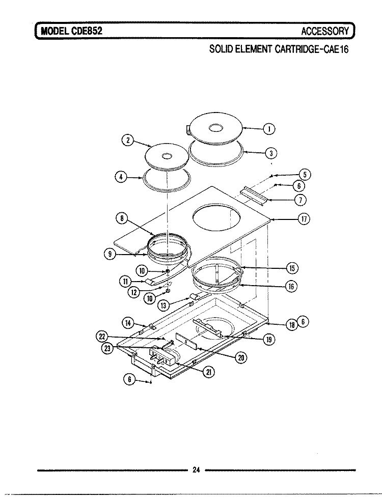 SOLID ELEMENT CARTRIDGE (CAE16) Diagram and Parts List for CDE852  Maytag Range