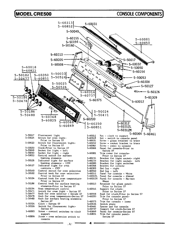 CONTROL PANEL Diagram and Parts List for CRE500B  Maytag Range