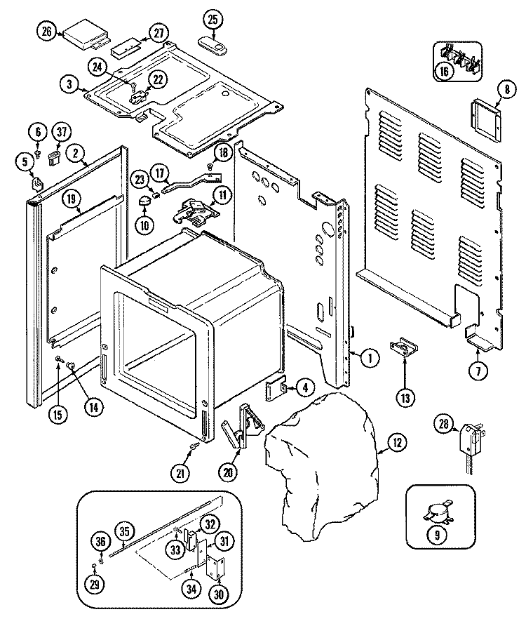 BODY Diagram and Parts List for CRE9500BDL  Maytag Range