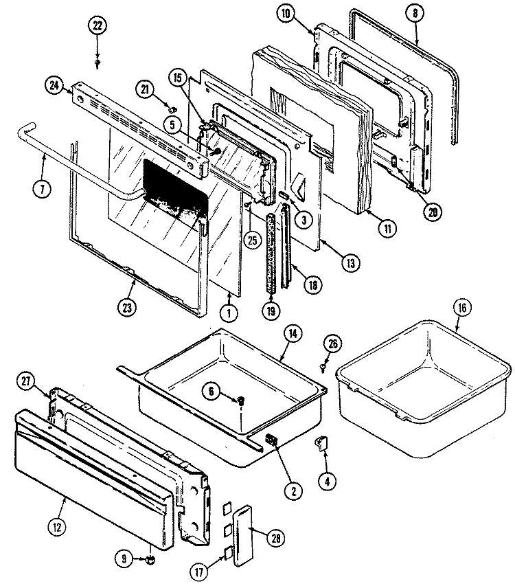 DOOR / DRAWER Diagram and Parts List for CRE8700BDE  Maytag Range