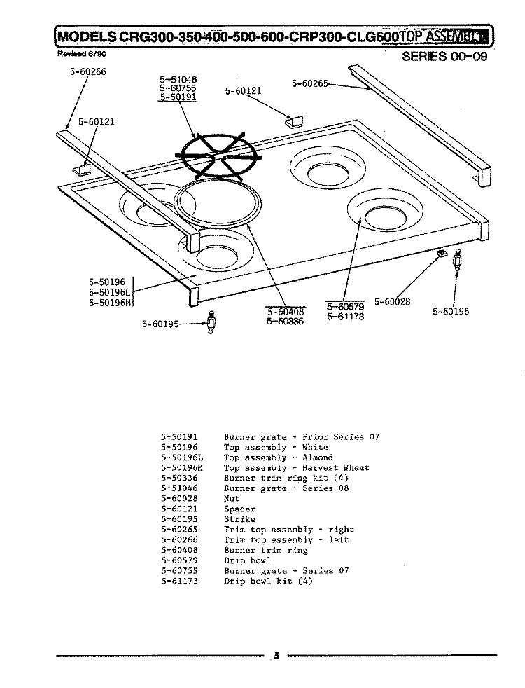 TOP ASSEMBLY Diagram and Parts List for GCRG600  Maytag Range