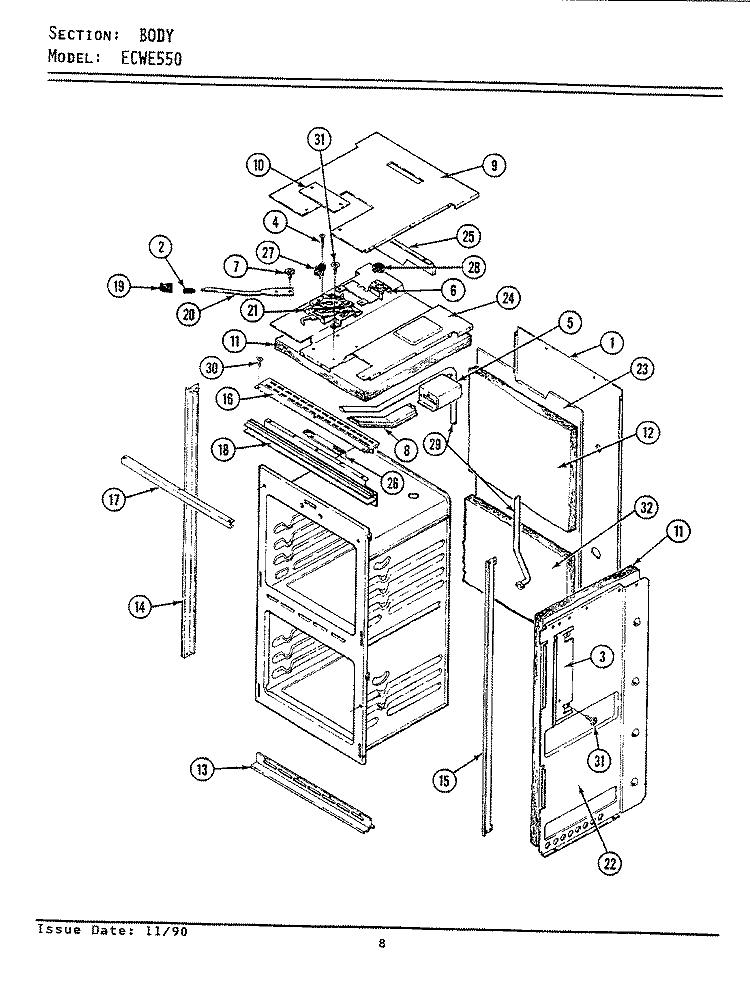 BODY (ECWE550) Diagram and Parts List for ECWE550  Maytag Wall Oven