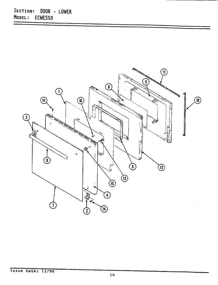 DOOR - LOWER (ECWE550) Diagram and Parts List for ECWE550  Maytag Wall Oven