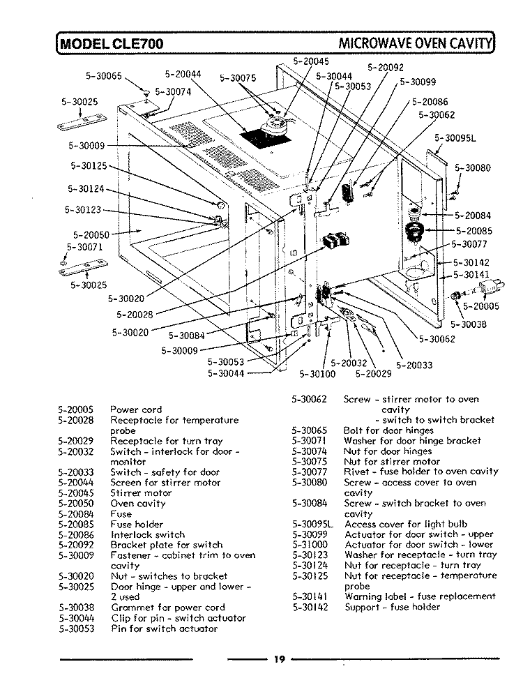 MICROWAVE OVEN CAVITY Diagram and Parts List for CLE700  Maytag Microwave Oven Combo