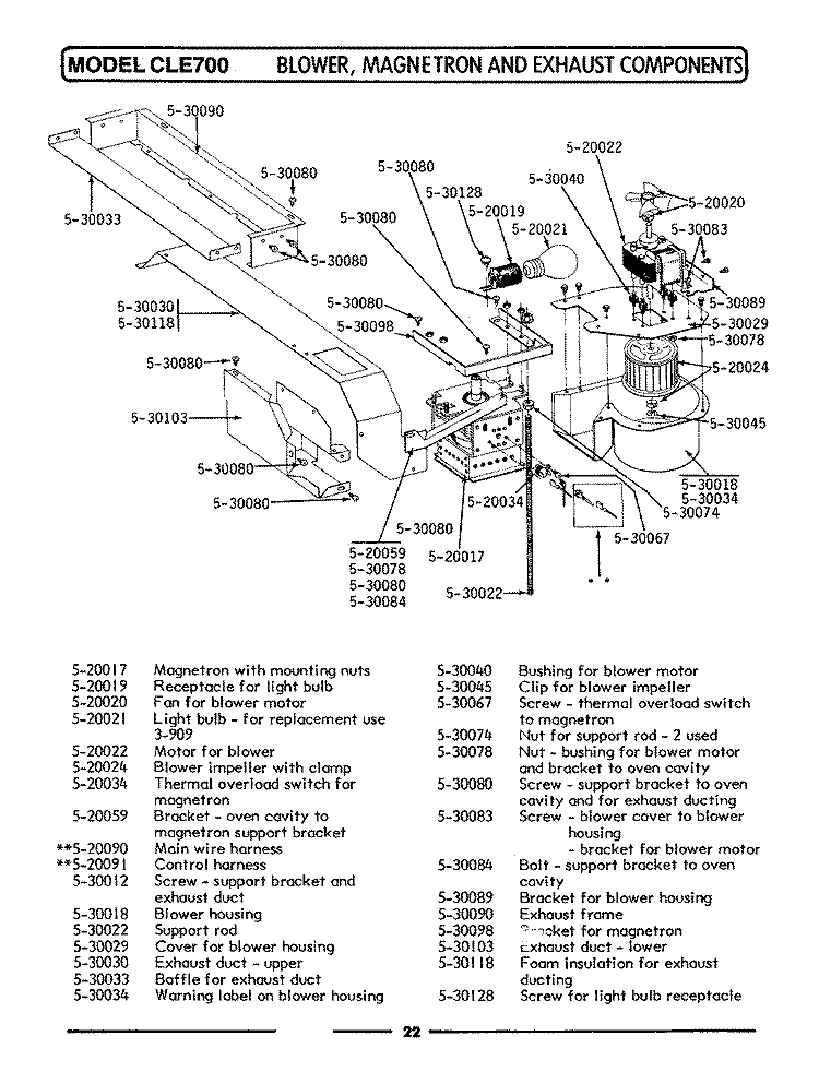 MICROWAVE BLOWER & EXHAUST COMPONENTS Diagram and Parts List for CLE700  Maytag Microwave Oven Combo