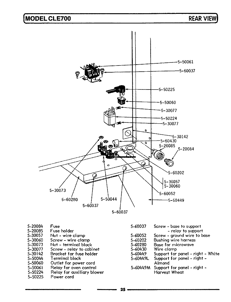 MICROWAVE - REAR VIEW Diagram and Parts List for CLE700  Maytag Microwave Oven Combo