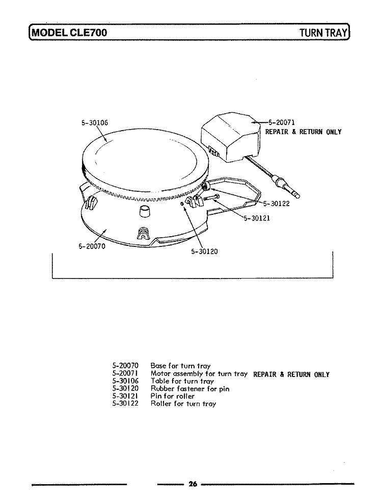MICROWAVE TURN TRAY Diagram and Parts List for CLE700  Maytag Microwave Oven Combo