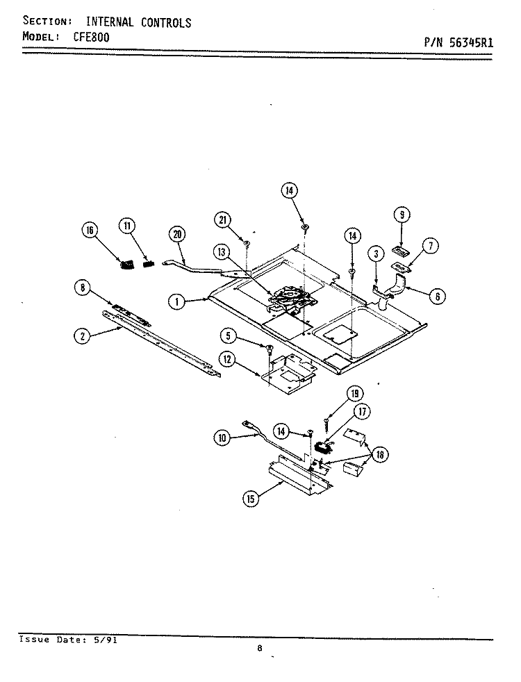 INTERNAL CONTROLS Diagram and Parts List for CFE800  Maytag Range