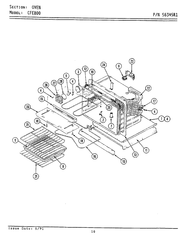 OVEN Diagram and Parts List for CFE800  Maytag Range