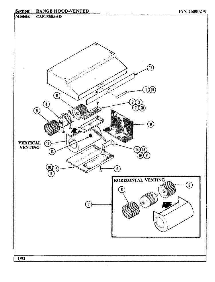 RANGE HOOD - VENTED Diagram and Parts List for CAE4800AAD  Maytag Range Hood
