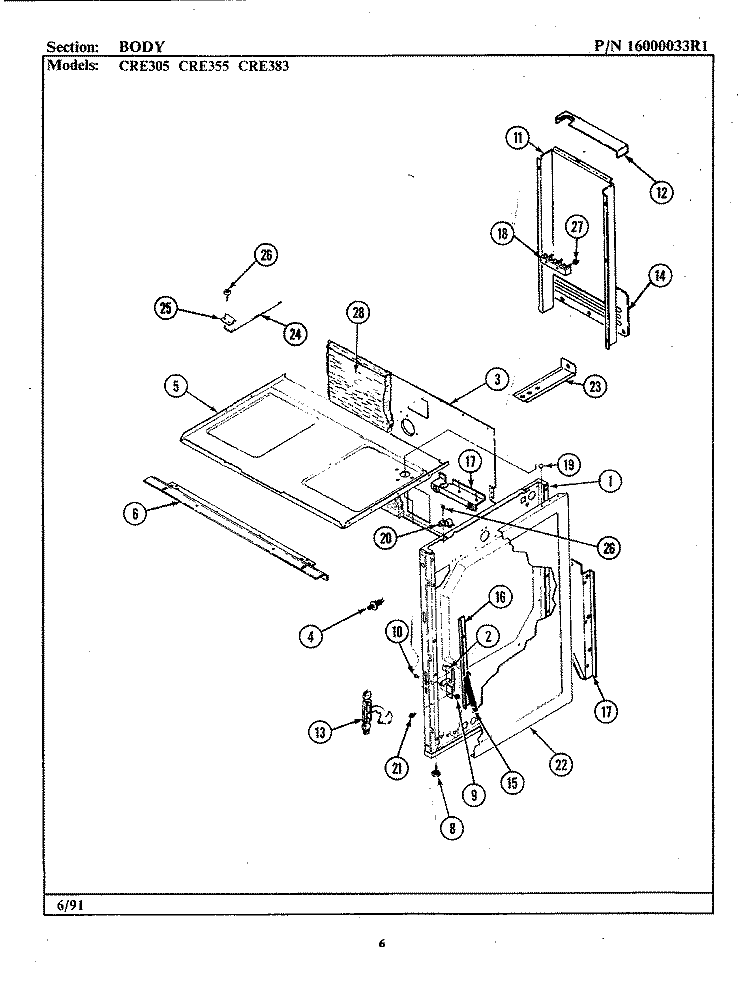 BODY Diagram and Parts List for CRE383  Maytag Range