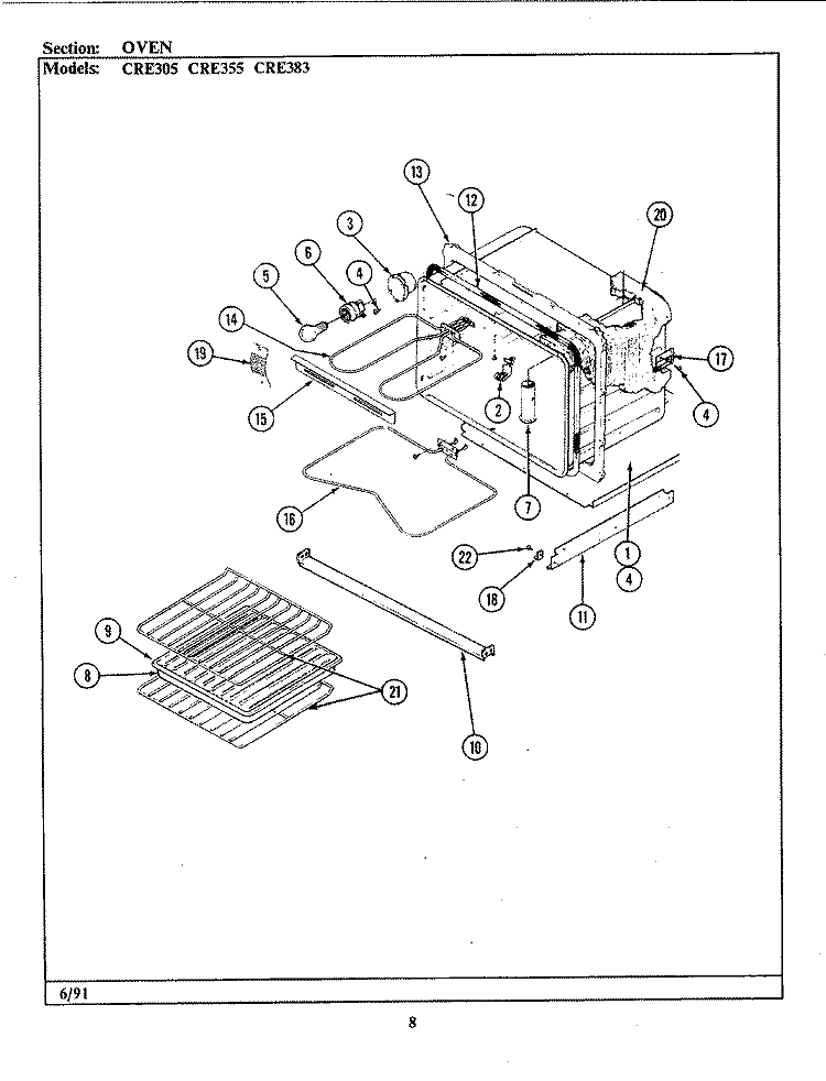 OVEN Diagram and Parts List for CRE383  Maytag Range