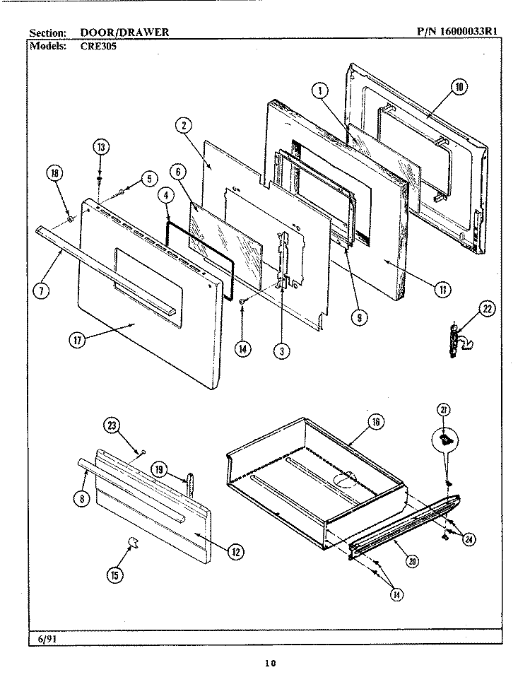 DOOR / DRAWER (CRE305) Diagram and Parts List for CRE305  Maytag Range