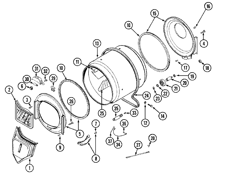 TUMBLER Diagram and Parts List for LDE9304ACE  Maytag Dryer