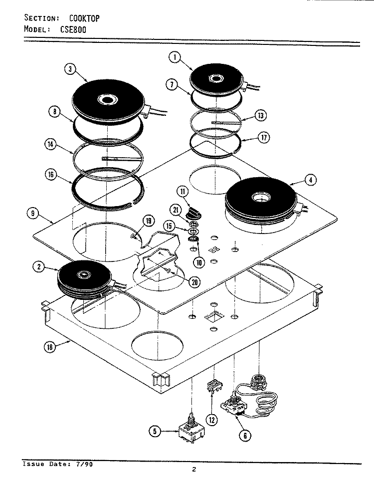 TOP ASSEMBLY Diagram and Parts List for CSE800  Maytag Cooktop