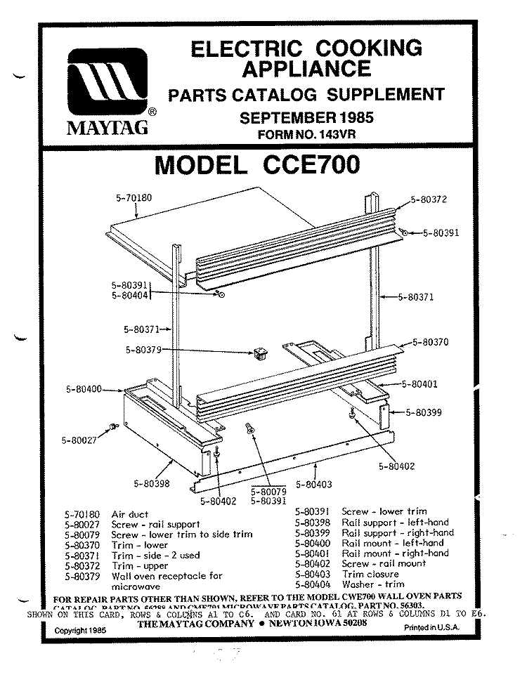 BODY Diagram and Parts List for CCE700  Maytag Wall Oven