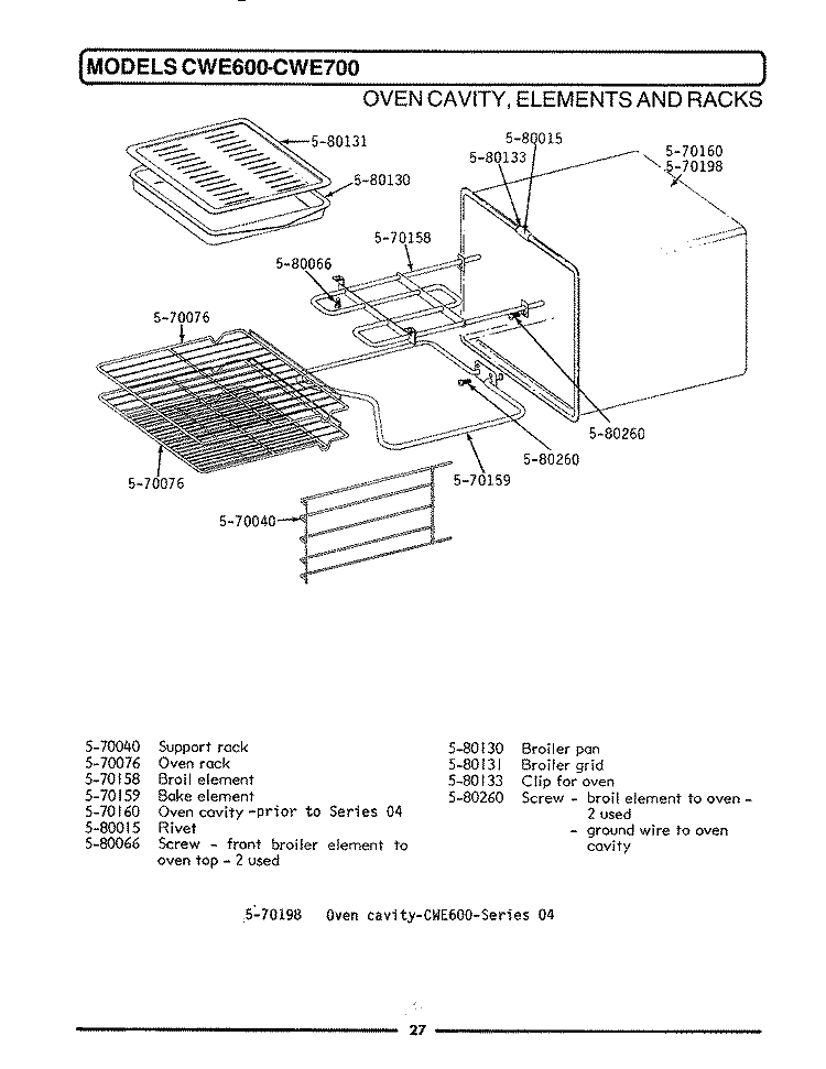 OVEN CAVITY, ELEMENTS & RACKS Diagram and Parts List for CWE600  Maytag Wall Oven