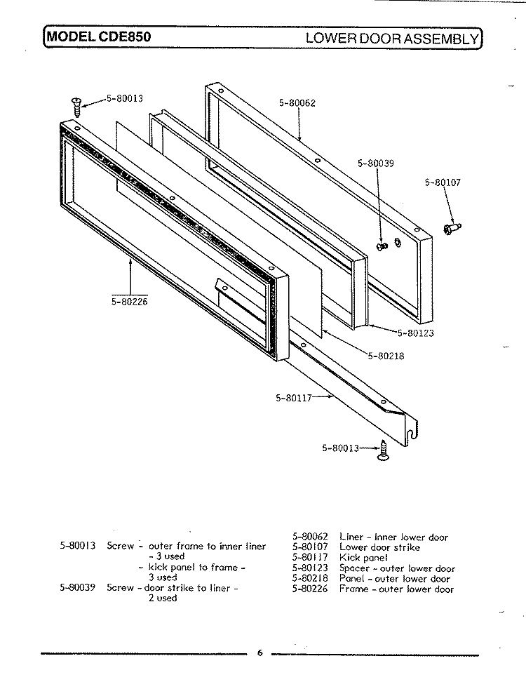 DOOR ASSEMBLY - LOWER Diagram and Parts List for CDE850  Maytag Range
