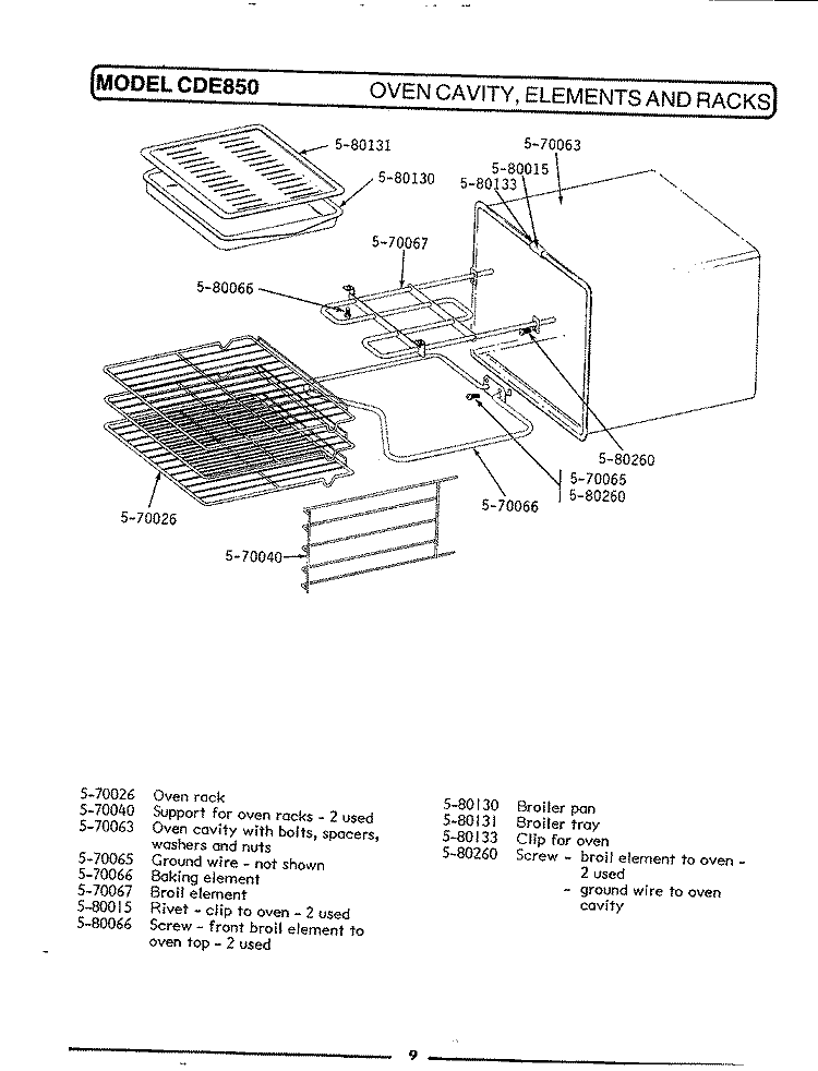 OVEN CAVITY W / CONVECTION FAN Diagram and Parts List for CDE850  Maytag Range