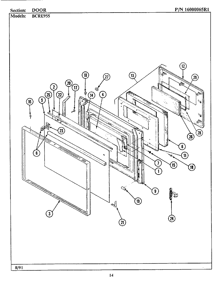 DOOR Diagram and Parts List for BCRE955  Maytag Range