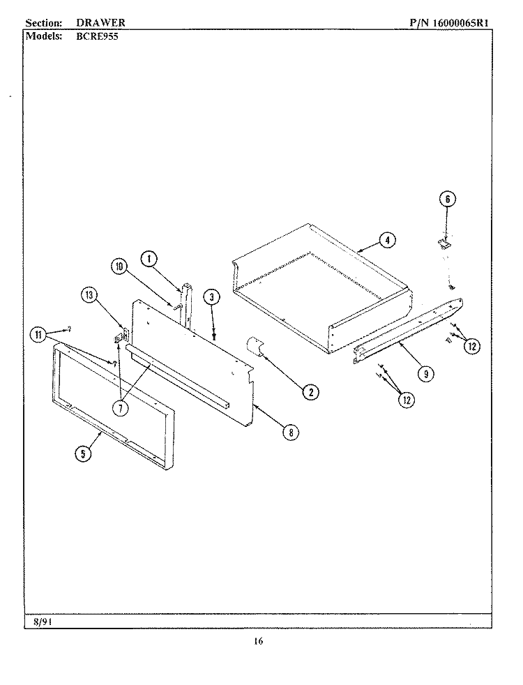 DRAWER Diagram and Parts List for BCRE955  Maytag Range